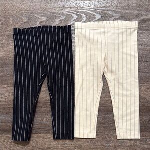 Tea Collection Set of 2 Pinstriped Leggings w/ Metallic Detail (Black + Cream)